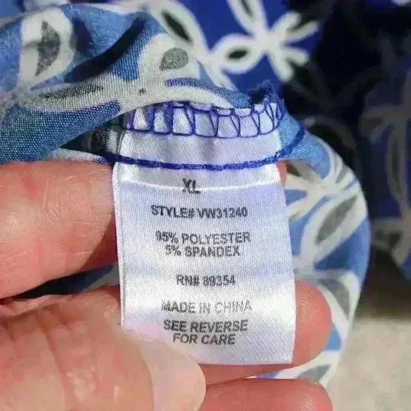 ADRIENNE VITTADINI Patterned Roll Tab Sleeve Silky Button Up Blouse Top Women XL - Picture 9 of 10